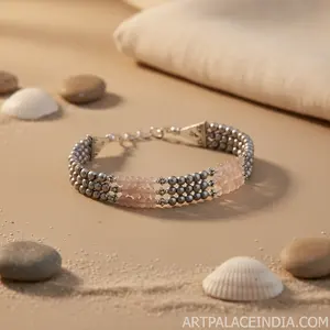 "925 Silver Pearl <b>Bracelet</b> with <b>Rose</b> <b>Quartz</b> for Women's Gift" - Product Image 2