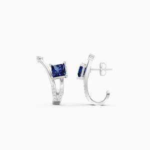 JEWELLERY PLANET Boucles d'oreilles créoles de luxe en or 10K, zircon taille coussin serti clos, design couronne bohème, unisexe, mariage - Product Image 1