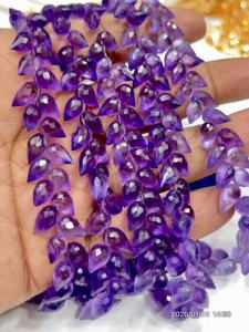 Cuarzo Amatista Púrpura Natural AAA, Facetado, en Forma de Lágrima, Taladrado, Hilo de 8 Pulgadas, Aprox. 6x9mm - Product Image 4