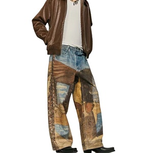 Pantalon évasé vintage pour homme en coton 100% personnalisé, coupe slim, jean décontracté, taille mi-haute, patchwork de haute qualité - Product Image 1