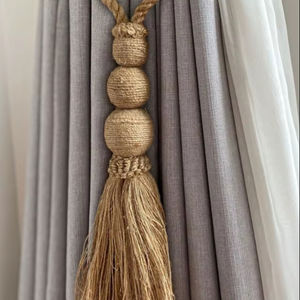 Triple Sphere Jute <b>Curtain</b> Tie Back, Natural Jute Tie Back, Bohemian Tie Back, Coastal Tie Back - Product Image 1