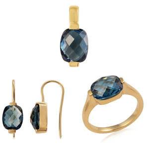 Élégant pendentif en argent sterling 925 plaqué or avec calcédoine aqua, pierre précieuse, ensemble de boucles d'oreilles, bijoux pour cadeaux de mariage - Product Image 2