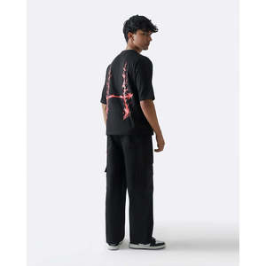 Men's Oversized Jujutsu Kaisen Anime T-<b>shirt</b>-220 GSM Cotton Jersey Screen Printed Black Short Sleeve Custom OEM Wholesale - Product Image 4