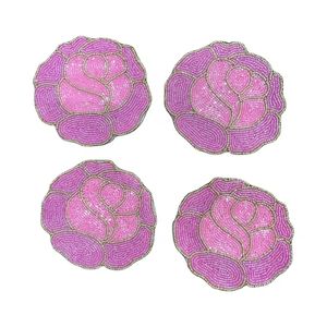 Dessous de verre perlés de forme florale les plus précieux ensembles de tapis et tampons de couture brodés à la main multicolores - Product Image 1