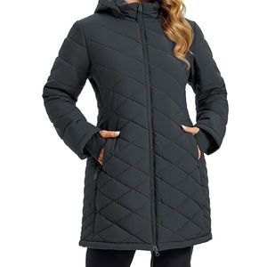 Manteau matelassé long pour femme, épais et rembourré, veste d'hiver chaude à fermeture éclair, parka avec capuche amovible - Product Image 2