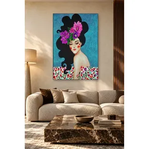 Fida, femme avec des fleurs violettes dans les cheveux, yeux fermés, impression sur toile - Product Image 4