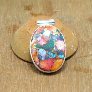 Collier pendentif en pierre précieuse turquoise cuivre orange bleu de grande qualité naturelle, pendentif en argent sterling 925, bijoux cadeau - Product Image 1