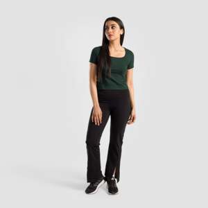 เสื้อครอปท็อปผู้หญิงสำหรับฤดูร้อน ลายดอกไม้สีเขียวและตัวอักษร ตกแต่งด้วยผ้าถักเนื้อฝ้ายระบายอากาศได้ดี ไซส์ฟรี (One Size Fits All)  ไซส์ XL XXS XS S M XL XXL XXXL - Product Image 4