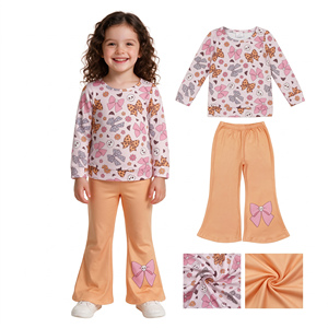 <b>Toddler</b> Girls Holiday Wear Cute <b>Halloween</b> Candy Corn Print Long Sleeve Top with Yellow Bell Bottom Pants Autumn <b>Outfit</b> - Product Image 3