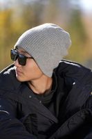 MONECO Bonnet d'hiver unisexe en laine de mouton de Mongolie biologique 100% laine jacquard, uni, décontracté, doux, chaud, coupe-vent, écologique