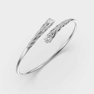 IGI Certified Lab Grown Round Diamond Twisted <b>Leaf</b> Open Bangle Bracelet in 9K Yellow / White / Rose Gold - Product Image 3