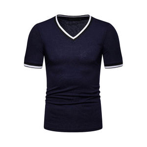 T-shirt à col en V unisexe avec logo personnalisé de haute qualité 100% coton léger 240 grammes Slim Fit décontracté hommes femmes Jersey à motif solide - Product Image 4