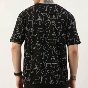 T-shirt à manches courtes et col rond pour hommes, noir, avec motif abstrait de visage imprimé, décontracté, surdimensionné, avec image graphique - Product Image 4