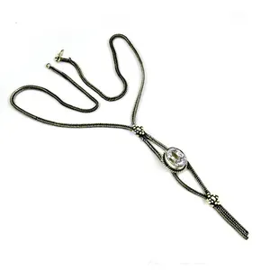 Collier en argent oxydé pour femme avec pierre en cristal transparent, accessoire de bijouterie élégant - Product Image 3