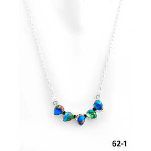 Southwest Handmade Peacock Dahlia & <b>Opal</b> Opaque Heart-Shaped <b>Necklace</b> for Gift Made with Sterling Silver - Product Image 2