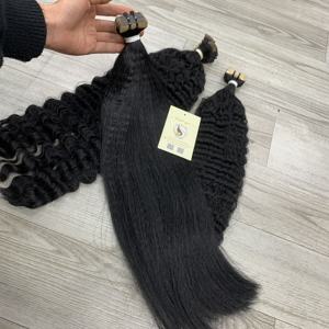 Nouvel arrivage Extensions de cheveux humains birmans de style vague profonde lâche cuticule alignée directement de l'usine Ruban ondulé brut droit Yaki bouclé - Product Image 4