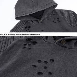 เสื้อมีฮู้ดสำหรับผู้ชายซักด้วยสีซีดและมีรูบนแขนเสื้อสำหรับเสื้อผ้าแนวสตรีทแบบกรันจ์ - Product Image 5