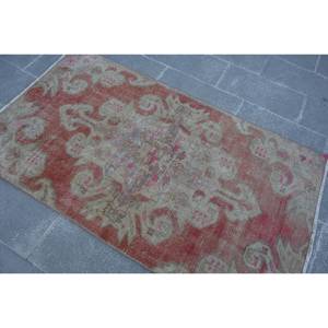 Alfombra de lana Vintage, color rojo y beige, 3,5x6,2 pies, Kilim turco, área grande, patrón abstracto, pasillo, rectángulo, respaldo de látex, 10mm para habitaciones - Product Image 4