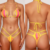 Maillot de bain micro deux pièces personnalisé ultra sexy pour femme, style brésilien, mini bikini, avec cristaux, réversible et rembourrage amovible