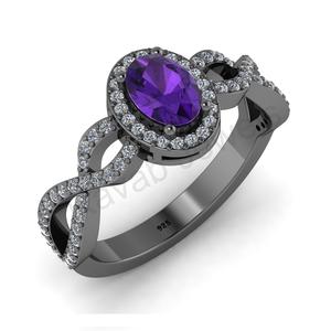 แหวนแต่งงานชุบทอง18K 925เงินสเตอร์ลิงสำหรับผู้หญิงพลอยอเมทิสต์ทรงรีแบบคลาสสิกขนาด6x4มม. ผลิตในอินเดีย - Product Image 6