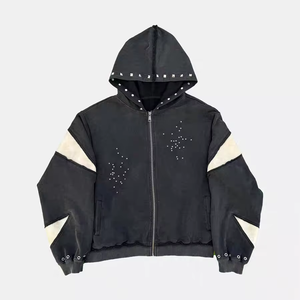 Sudadera con capucha recortada vintage personalizada para hombre, de peso pesado lavado con ácido, estampado bordado desteñido por el sol, diseño con cremallera, 100% algodón, Invierno - Product Image 1