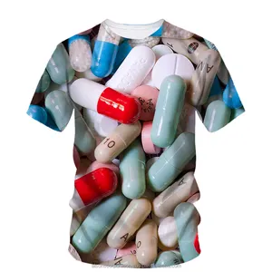 Custom Design Fashion New Originality Pill graphic t shirts For Men Casual Bohemian Personality Trend Fun Printed Round Neck Sho