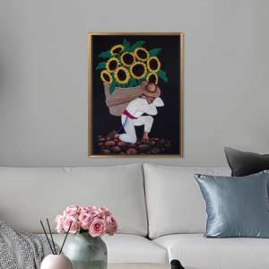 Impresión en lienzo moderna de girasoles, decoración botánica, regalo de inauguración de casa, con marco dorado - Product Image 1