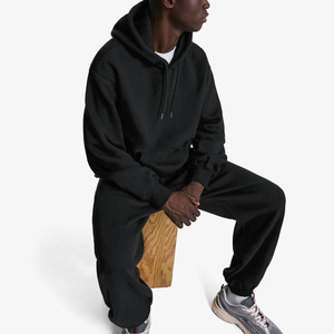 Conjunto de Sudadera con Capucha y Pantalones Deportivos Extra Grandes para Hombre, con Logotipo Personalizado, Color Negro, Estilo Urbano, Felpa, Corte Holgado, 2 Piezas - Product Image 4