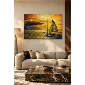 Impresión en lienzo de velero Fida en el muelle en Orange Sunset - Product Image 1