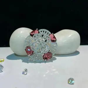 购买时尚心形切割美国钻石锆石彩石可调指环银色饰面女士
