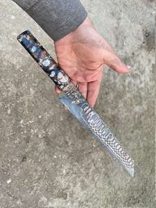 Cuchillo de Camping de Acero de Damasco y Cobre con Mango de Aluminio, Cuchilla Afilada para Cortar Pechuga de Res y Pan - Product Image 3