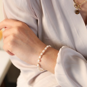 <b>Freshwater</b> <b>Pearl</b> and Textured Gold Bead <b>Bracelet</b> Elegant Handmade Turkish 925 Sterling Silver Jewelry - Product Image 4