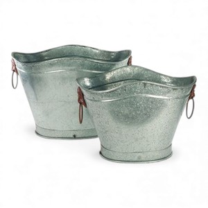 Shiny Oval Galvanized Metal <b>Tub</b> Planter Classic Zinc Flower Container For Home Decor & Garden Display - Product Image 6