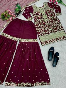 นักออกแบบพิเศษ Georgette หนักและลําดับงาน Choki พร้อม Flair งาน Sarara ชุดชาติพันธุ์แบบดั้งเดิมสําหรับผู้หญิง - Product Image 4