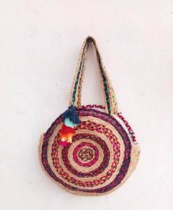 Sac de plage miniature personnalisé en toile de jute et coton imprimé, avec longue poignée tressée, fermeture éclair, 2 poches, style plage, sac de shopping, extérieur - Product Image 2
