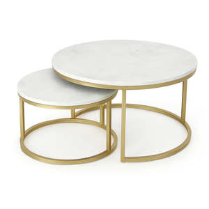 ชุดโต๊ะกาแฟไม้สไตล์สแกนดิเนเวียน 2 ตัว พร้อมท็อปหินอ่อนและโครงโลหะ - Product Image 5