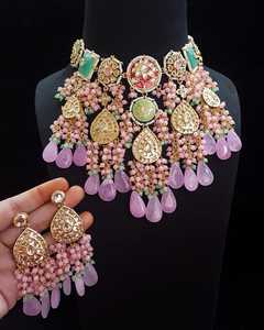 Joyería India Kundan Dulhan Set para Mujer y Niña, Collar Pesado Multicolor con Pendientes y Gargantilla para Fiestas y Regalos - Product Image 4