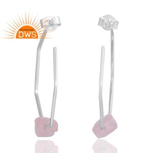 Meilleure vente argent Sterling naturel Rose Quartz pierre précieuse boucle d'oreille bijoux personnalisés pour les femmes cadeau pour elle - Product Image 2