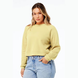Cuello encuadernado 52% Airlume peinado y algodón hilado en anillo 48% Poly Fleece French Vanilla Womens Raglan Sleeve Pullover - Product Image 2