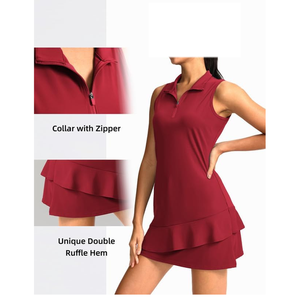 Mignon Golf Tennis Robe Entraînement Athlétique Robes pour Femmes À Manches T-shirt Moyen Haut Coréen À Manches Une Robe Doublée - Product Image 3