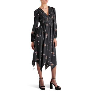 Abito in Raso Steve Madden Jamie, Comodo, con Vita Impero e Orlo a Fazzoletto, Nero, Taglia XS - Product Image 1