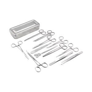 Ensemble de 13 instruments de chirurgie mineure de base avec boîte en acier inoxydable, ciseaux, pinces et porte-aiguilles, kit de chirurgie, kit chirurgical - Product Image 1