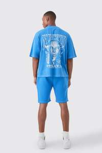 Ensemble T-shirt et short brodés surdimensionné Boxy au point contrasté vêtements pour hommes ensemble jumeau d'été ensemble d'entraînement de gymnastique assorti de haute qualité - Product Image 2