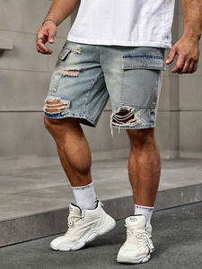 Short en jean vintage de style Y2K pour hommes, denim déchiré et lavé avec poches, coupe ample, short décontracté pour hommes - Product Image 5