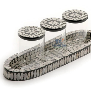 Ensemble supérieur de bocaux en verre avec plateau, plateau de perles en nacre de chocolat arabe artisanal avec acrylique fait à la main au vietnam - Product Image 2