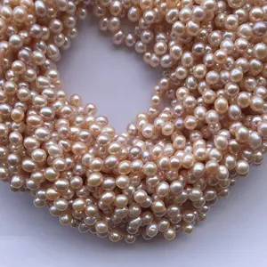 6mm 8mm Natural Pink Rose Gold Color Freshwater Pearl Stone Potato Side Drilled Beads Wholesale Direct Supplier Cultured Pearls