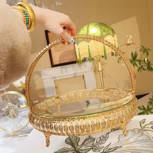 Panier de fruits en or écologique et moderne Assiette à fruits et à gâteau en verre trempé de style nouveau pour l'Aïd Mariage en métal - Product Image 3