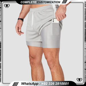 Oem Custom Fitness Workout Quick Dry <b>Woven</b> <b>Shorts</b> 2 in 1 Double Layer Men Sporty <b>Shorts</b> With Zipper Pocket - Product Image 2
