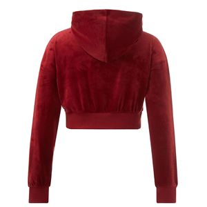 2026 Women's Cropped <b>Hoodie</b> Heavyweight <b>Velour</b> Plain Velvet Pullover Sweatshirt Elastic Hem Custom Logo Solid Blank Warm Badge - Product Image 5