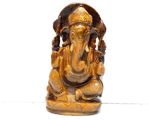 Handcrafted Ganesha <b>Statue</b> Figurine India High Grade Tiger Eye Gemstone Rose Quartz Natural Crystal Healing Stone Engraving - Product Image 2